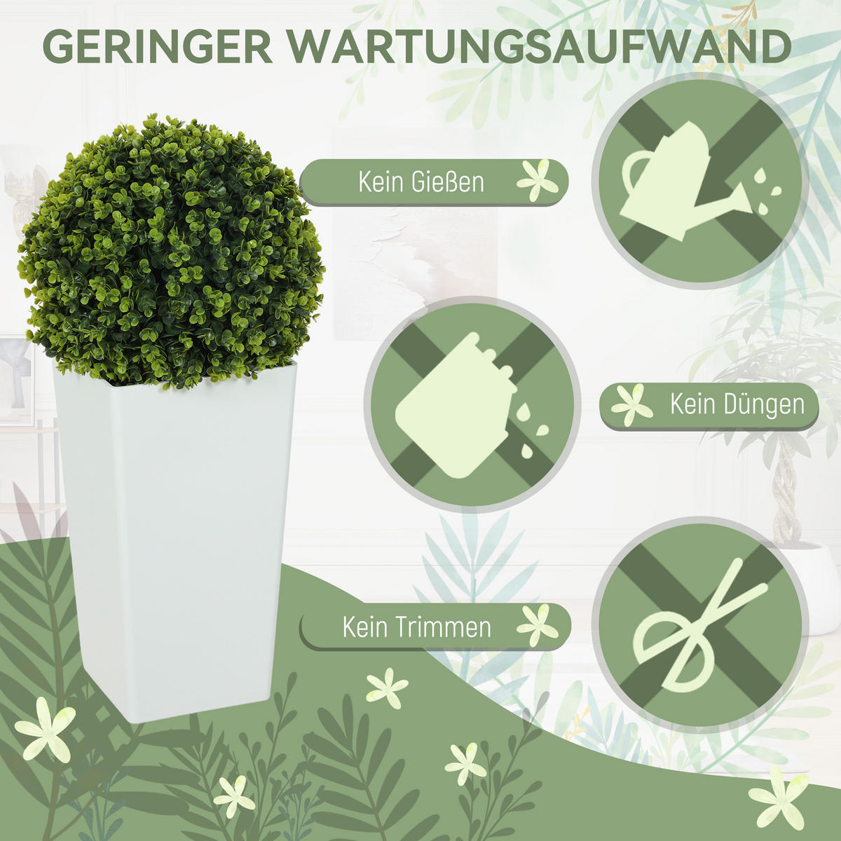 2ER-SET Künstlicher Eukalyptuskugeln 65 cm Kunstpflanze mit 330 Blättern im Topf - Weiß/Grün, Kunststoff (65cm) - HOMCOM