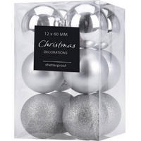 WEIHNACHTSKUGELN 12er-Set Ø 6 cm - Silberfarben, Kunststoff (11.8/17.7/11.8cm) - Home Styling Collection