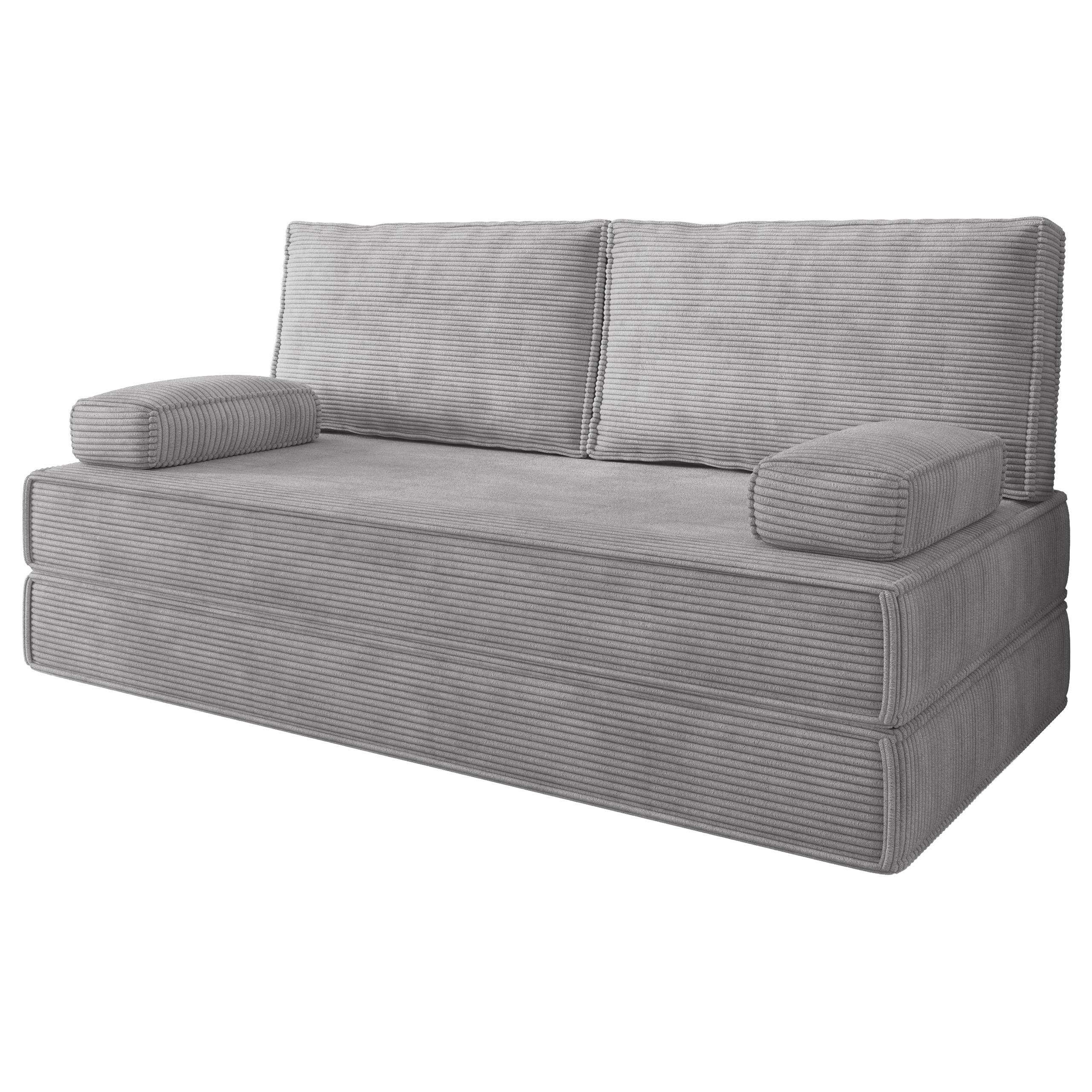 BETTSOFA SILAR aus Schaumstoff Cordstoff Hellgrau Schlaffunktion - Hellgrau, Textil (170/86/80cm) - MASSENO