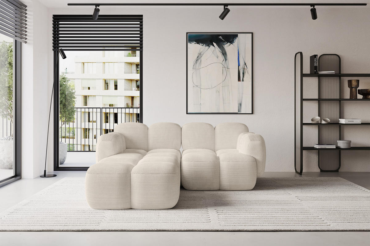 ECKSOFA modulares Sofa Links Miko-L1 214x205x75 Beige Cord - Beige/Schwarz, Holzwerkstoff/Kunststoff (214/205cm) - ALTDECOR