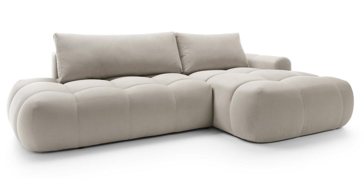 ECKSOFA Ombo Graubeige Velours 280 cm - Greige/Schwarz, Kunststoff/Textil (284/167cm) - Selsey