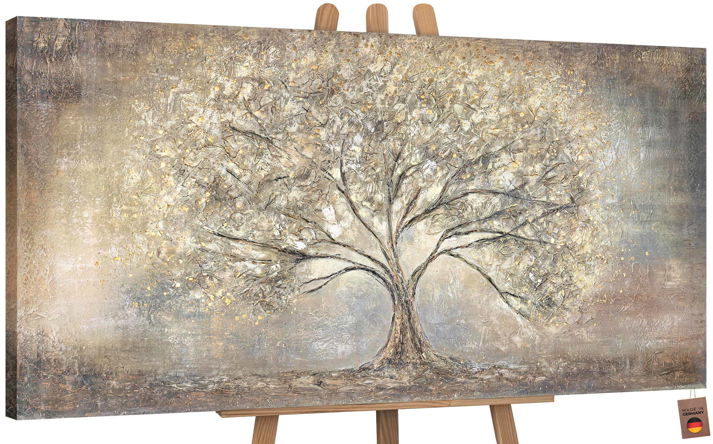 GEMÄLDE Goldbaum auf Keilrahmen 100x50 cm - Goldfarben, Holz (100/50cm) - YS-art gallery
