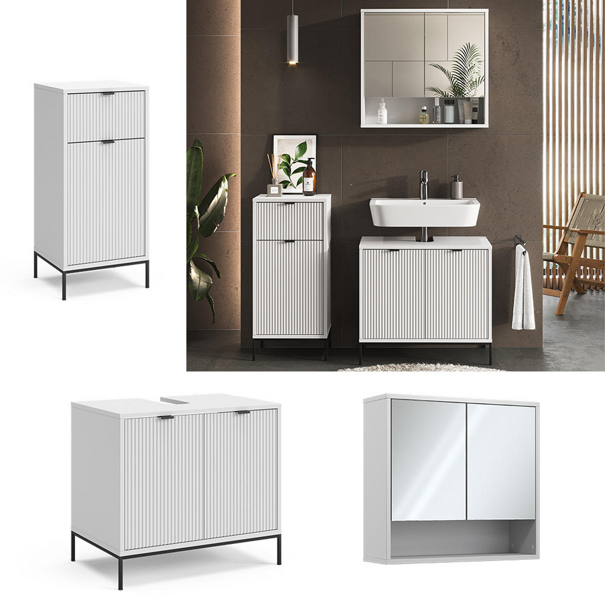 BADMÖBEL-SET Eliza Weiß 3 Teile, mit Midischrank - Weiß, Holzwerkstoff (70/63/45cm) - Vicco