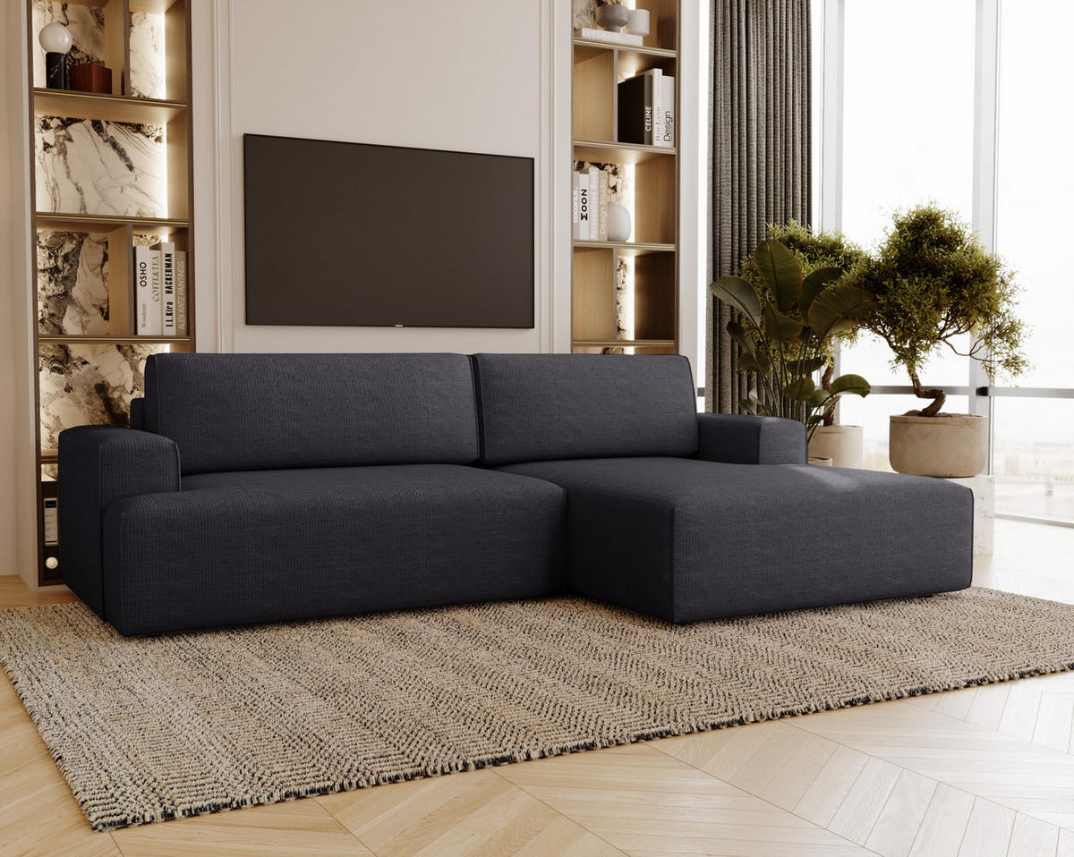 ECKSOFA L-Form 270 cm Boston mit Bettkasten, Schlaffunktion, Rechts, Schwarz - Schwarz, Holz (270/165cm) - Emporius