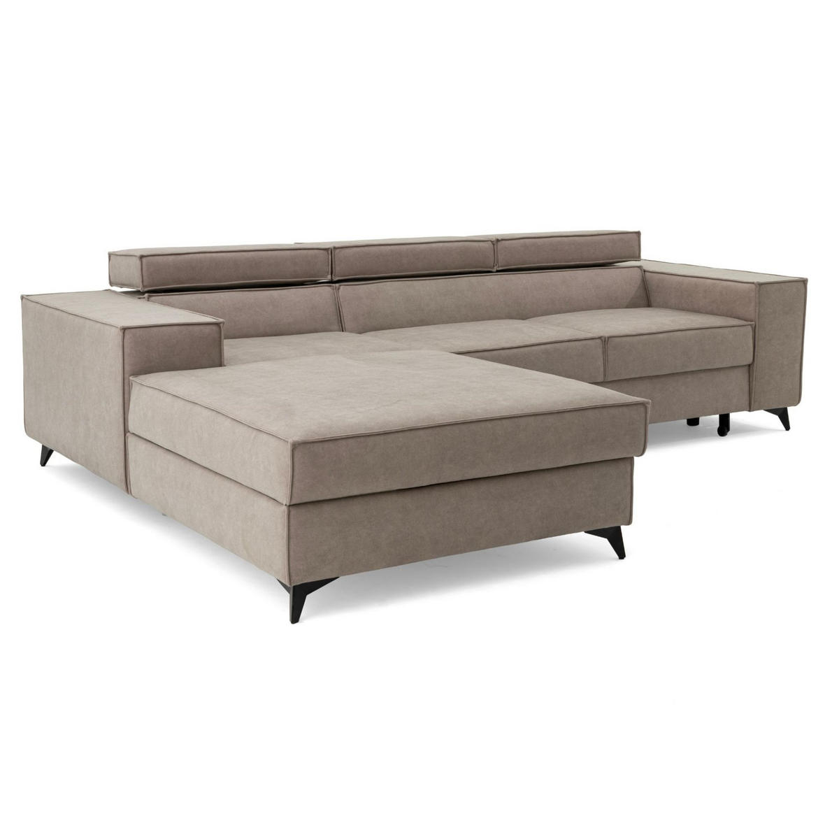 ECKSOFA PURE S Links mit Schlaffunktion 127x215 Velours Creme - Creme/Schwarz, Holz/Textil (281/204cm) - Muffo