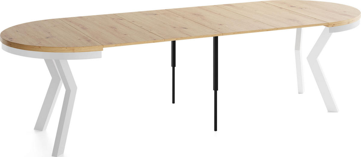 ESSTISCH Savio Weiß Neo rund ausziehbar verlängerbar XXL, Eiche Artisan Hellbraun 100-300/100/77 cm - Weiß/Eiche Artisan, Holz/Holzwerkstoff (100/100/77cm) - WFL GROUP