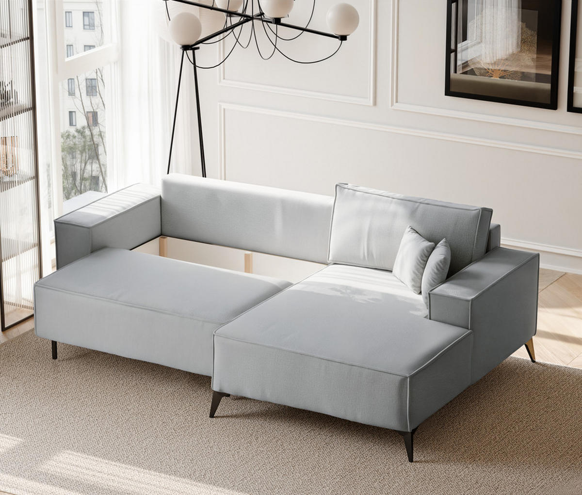 ECKSOFA OTIS Rechts, mit Schlaffunktion und Bettkasten, Grau - Grau, Textil/Metall (294/185cm) - Idohome