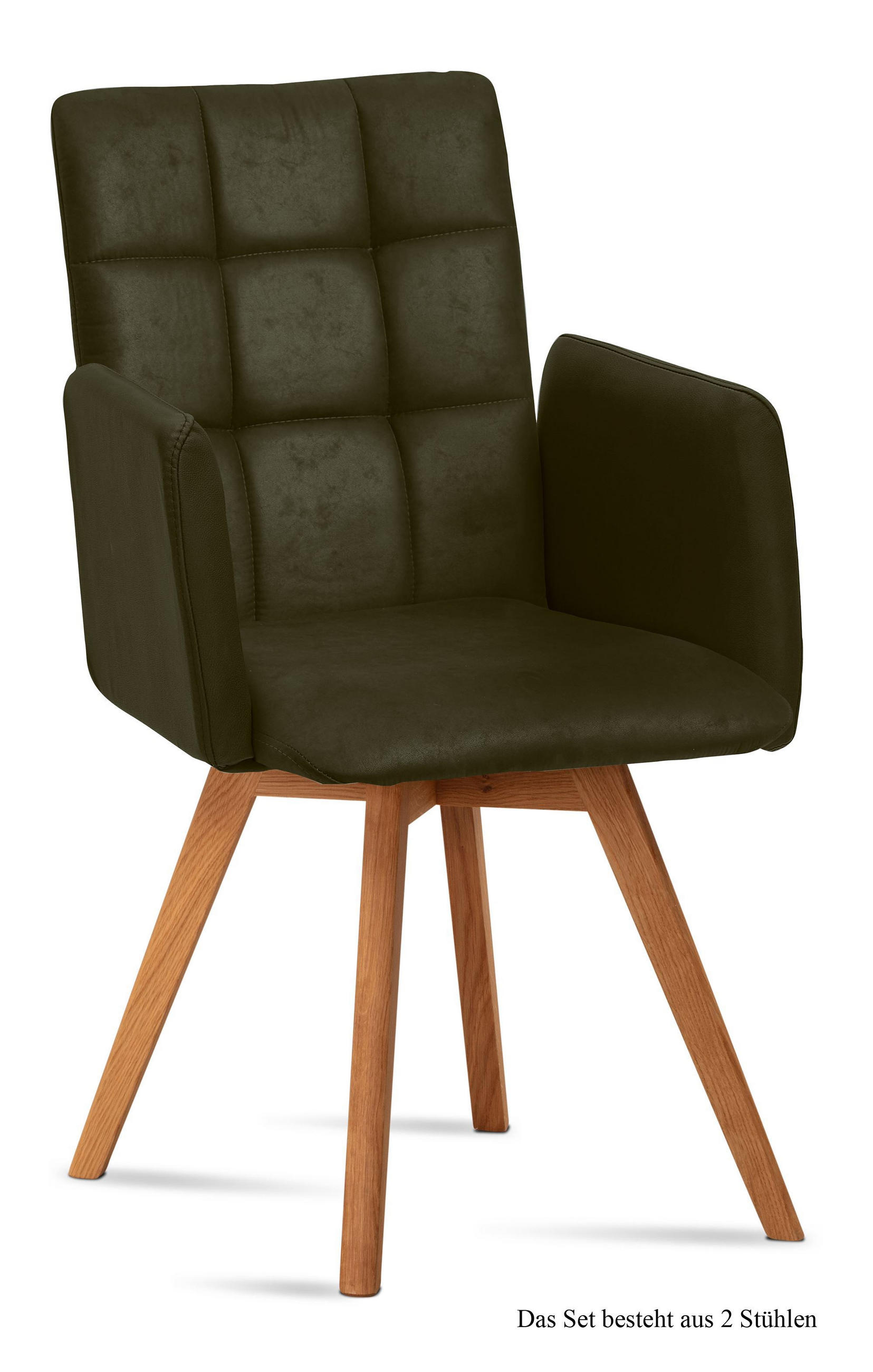 ARMLEHNSTUHL (2er-Set) Dione 52x91x60 Eiche geölt/Khaki - Dunkelgrün/Eichefarben, Kunststoff (60/91/52cm) - 58aufmkessel