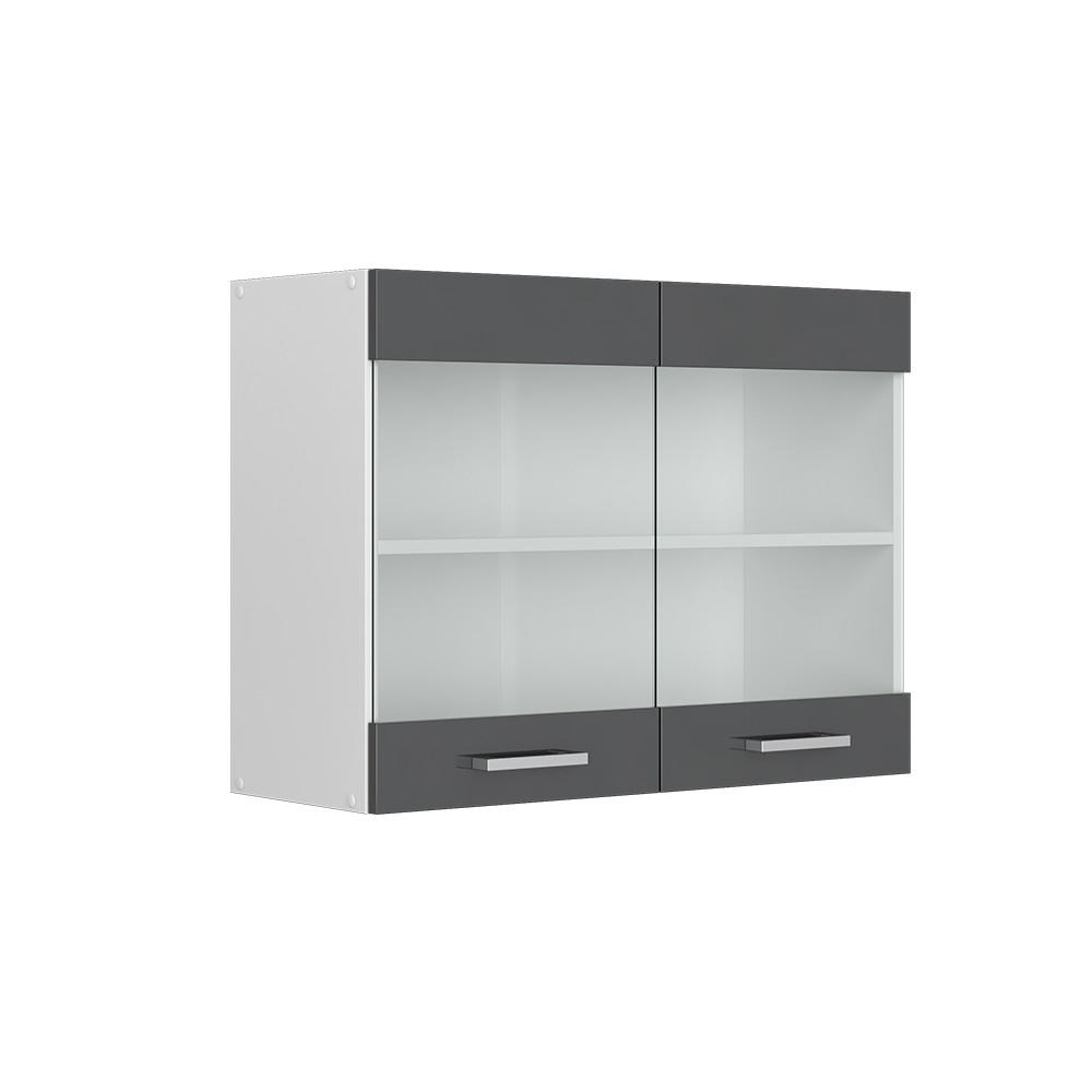 KÜCHENGLASSCHRANK R-Line Anthrazit Hochglanz 80 cm - Schwarz Hochglanz/Anthrazit, Holzwerkstoff (80/60/31cm) - Vicco