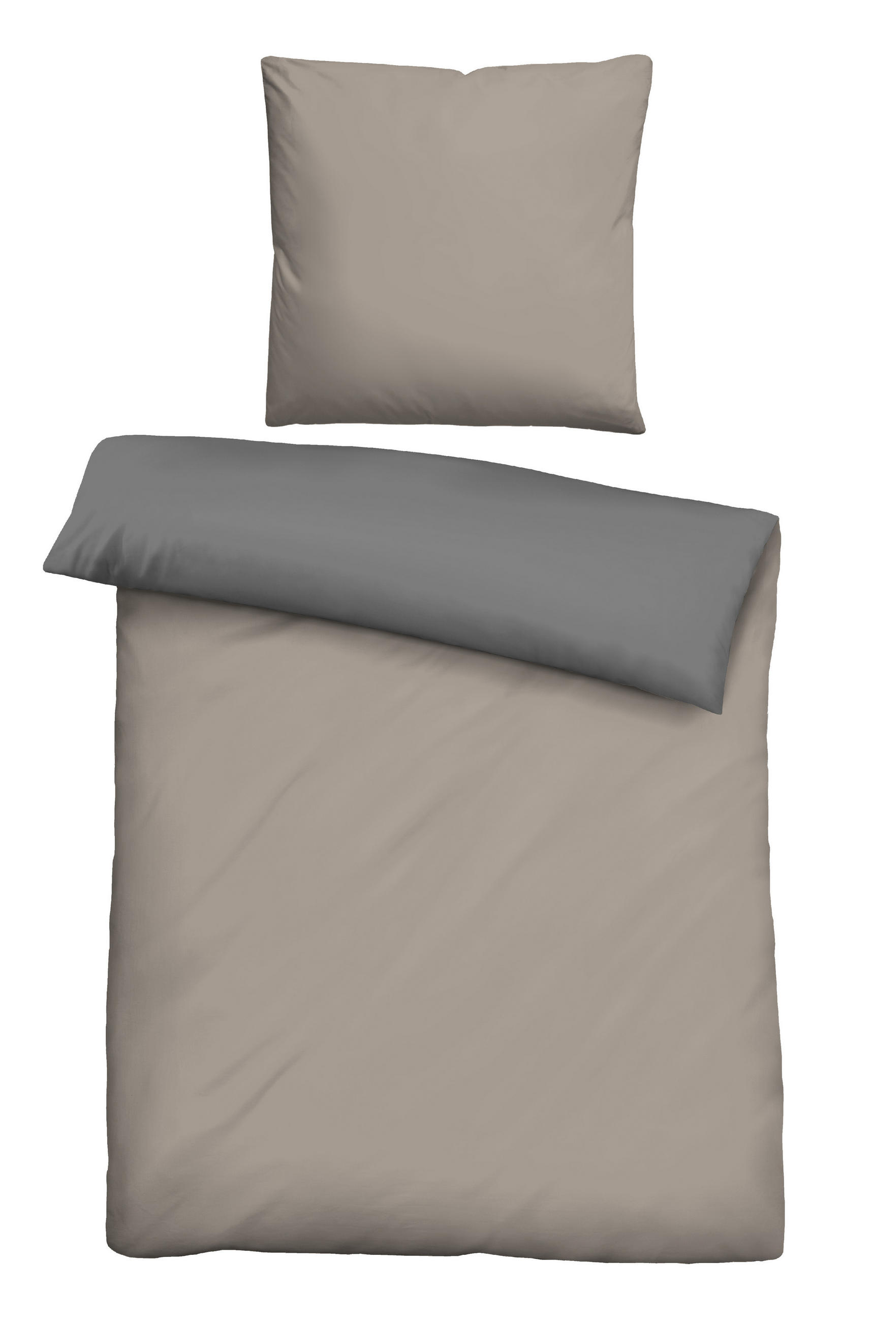 BETTWÄSCHE-GARNITUR Linon UNI taupe, 135x200 cm + 80x80 cm - Taupe, Textil (135/200cm) - biberna