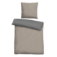 BETTWÄSCHE-GARNITUR Linon UNI taupe, 135x200 cm + 80x80 cm - Taupe, Textil (135/200cm) - biberna