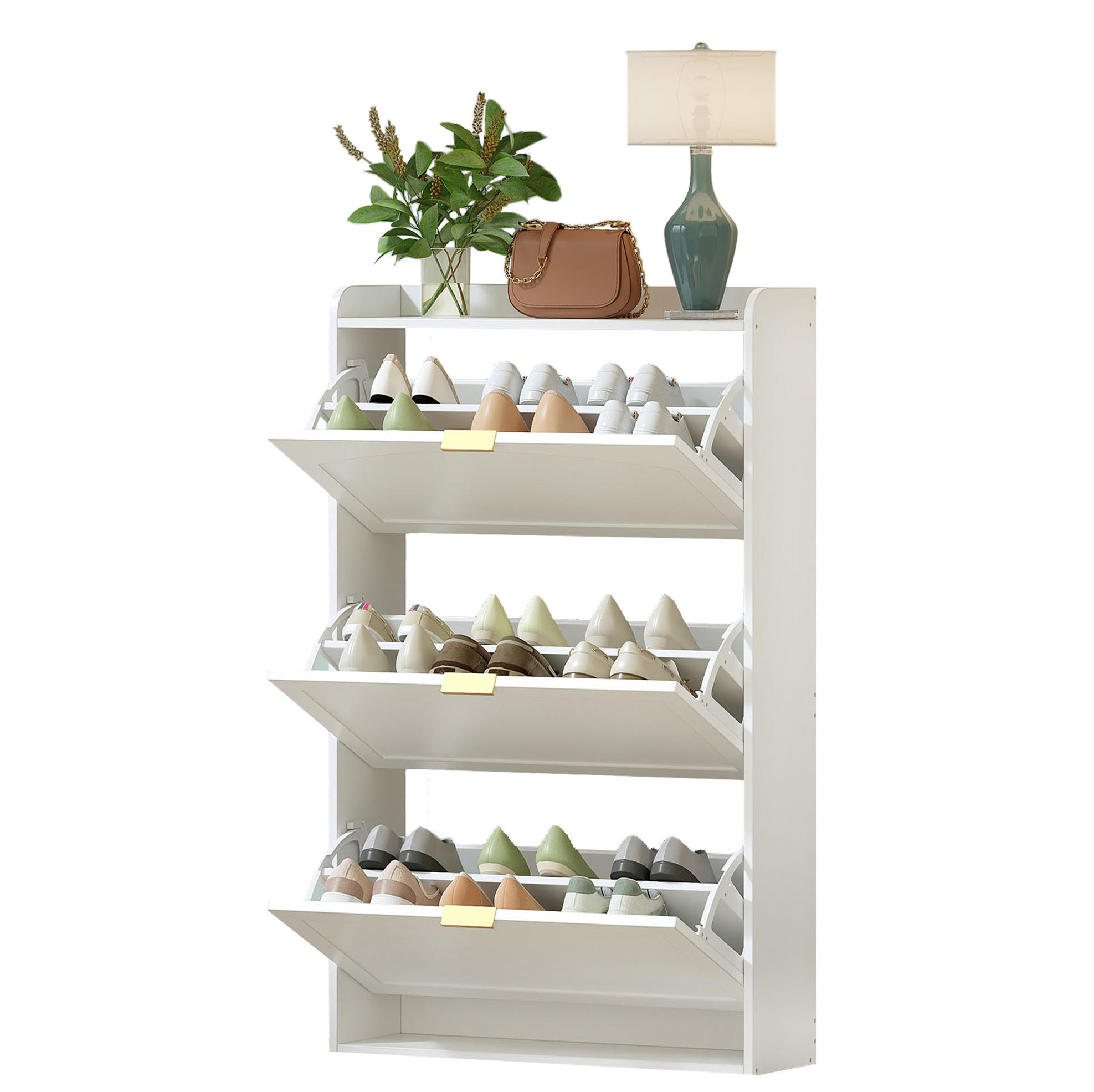 SCHUHSCHRANK 76/23/118 cm in Weiß mit 3 Klappen und Kippsicherung - Weiß, Holzwerkstoff (76/118/23cm) - Flora Grace