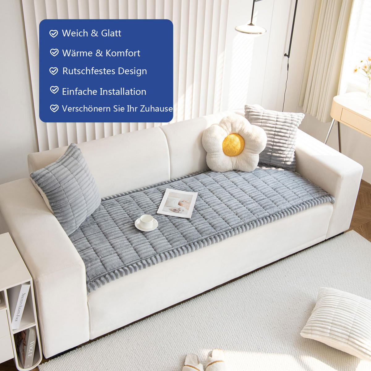 SOFADECKE Dicke Rutschfest 1 Stück - Hellgrau, Textil (70/180cm) - Kaket