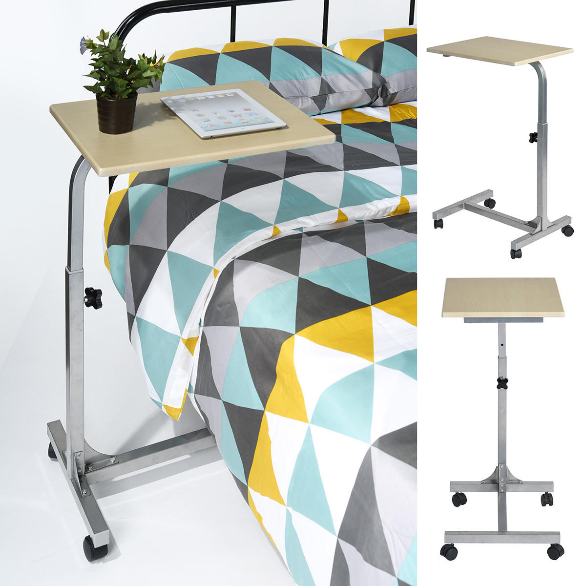 BEISTELLTISCH HÖHENVERSTELLBAR MIT ROLLEN - Eichefarben, Metall (79/48/37cm) - Meubles Cosy