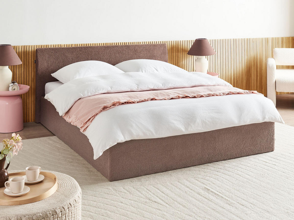 POSTEL s úložným prostorem 180/200 cm Bouclé Hnědá Orbey - hnědá, textil (180/200cm) - Beliani