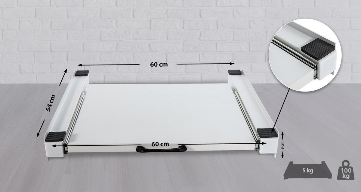 VERBINDUNGSRAHMEN für Waschmaschine/Trockner EDEO mit Ablage 60 cm Breit - Weiß, Metall (60/8/54cm) - DELUKE