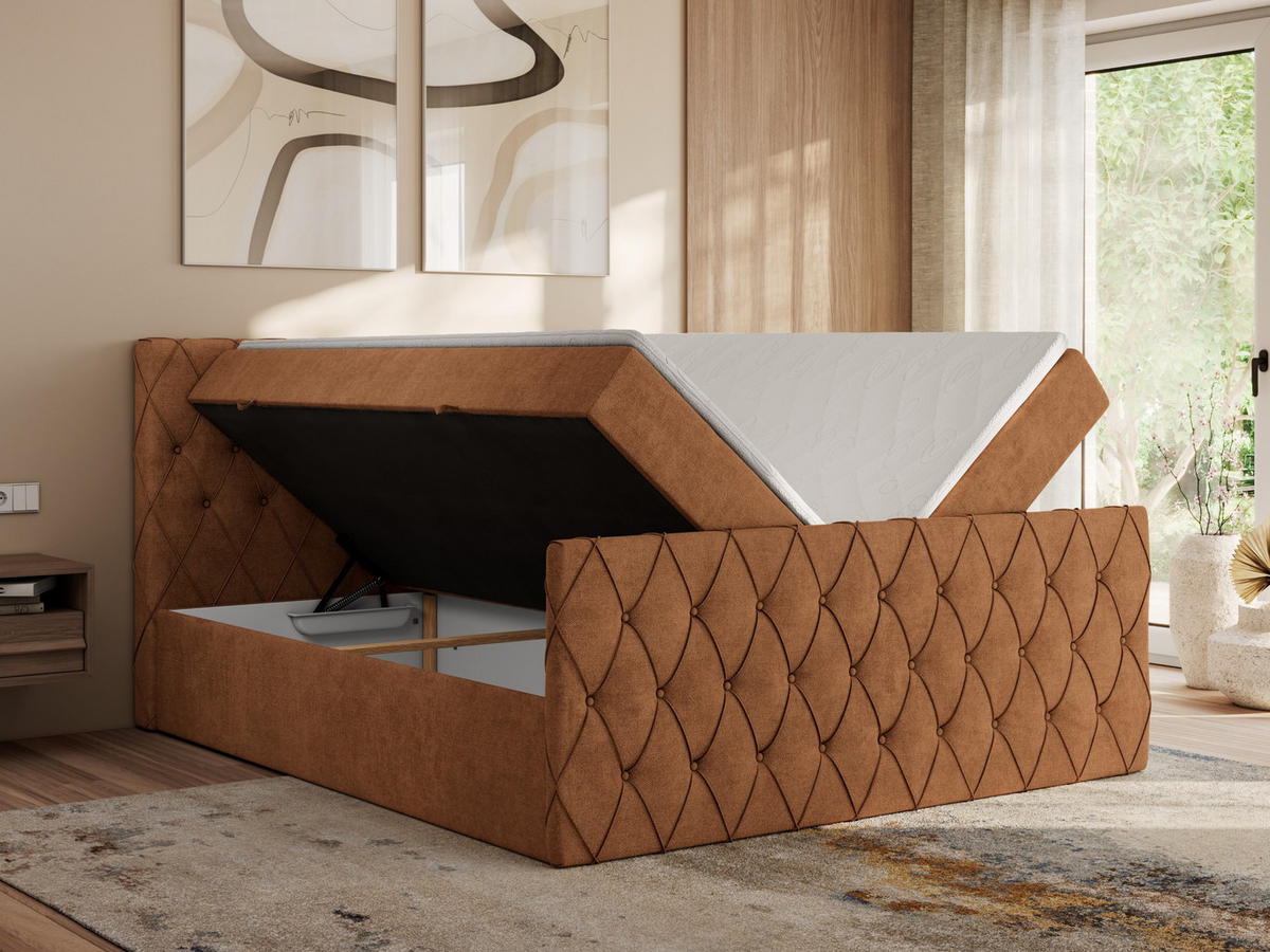 BOXBETT MIREN DUO 120/200 - Orange Strukture - H3 - Orange, Holz/Textil (120/200cm) - MKS