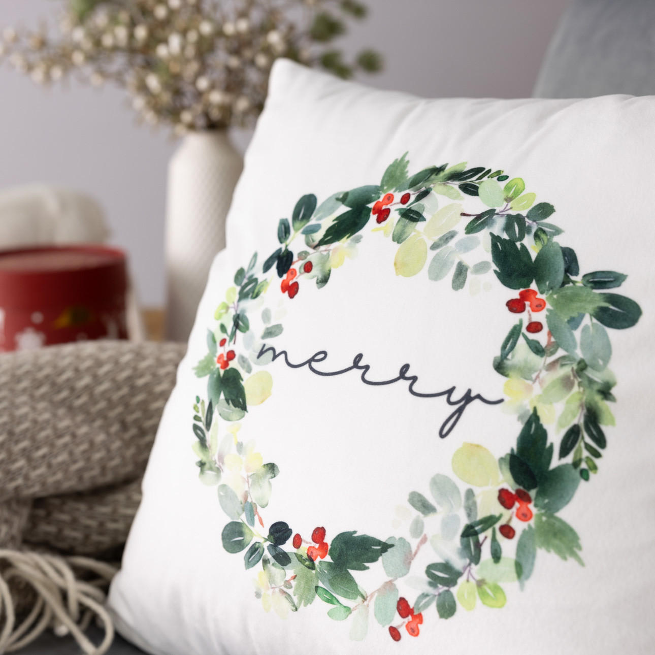 KISSENHÜLLE Merry Wreath 43x43 cm - Weiß, Textil (43/1cm) - Dekoria