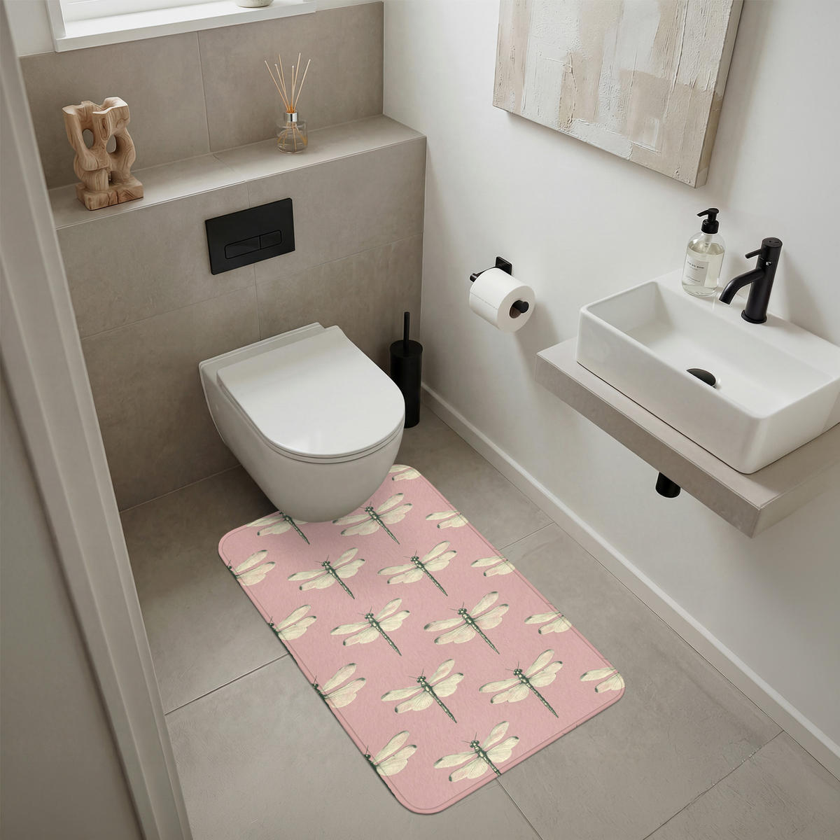 KÚPEĽŇOVÁ PREDLOŽKA Zvončeky - vzor - ružová 60x90 cm - ružová, textil/plast (60/90cm) - OnlyWow