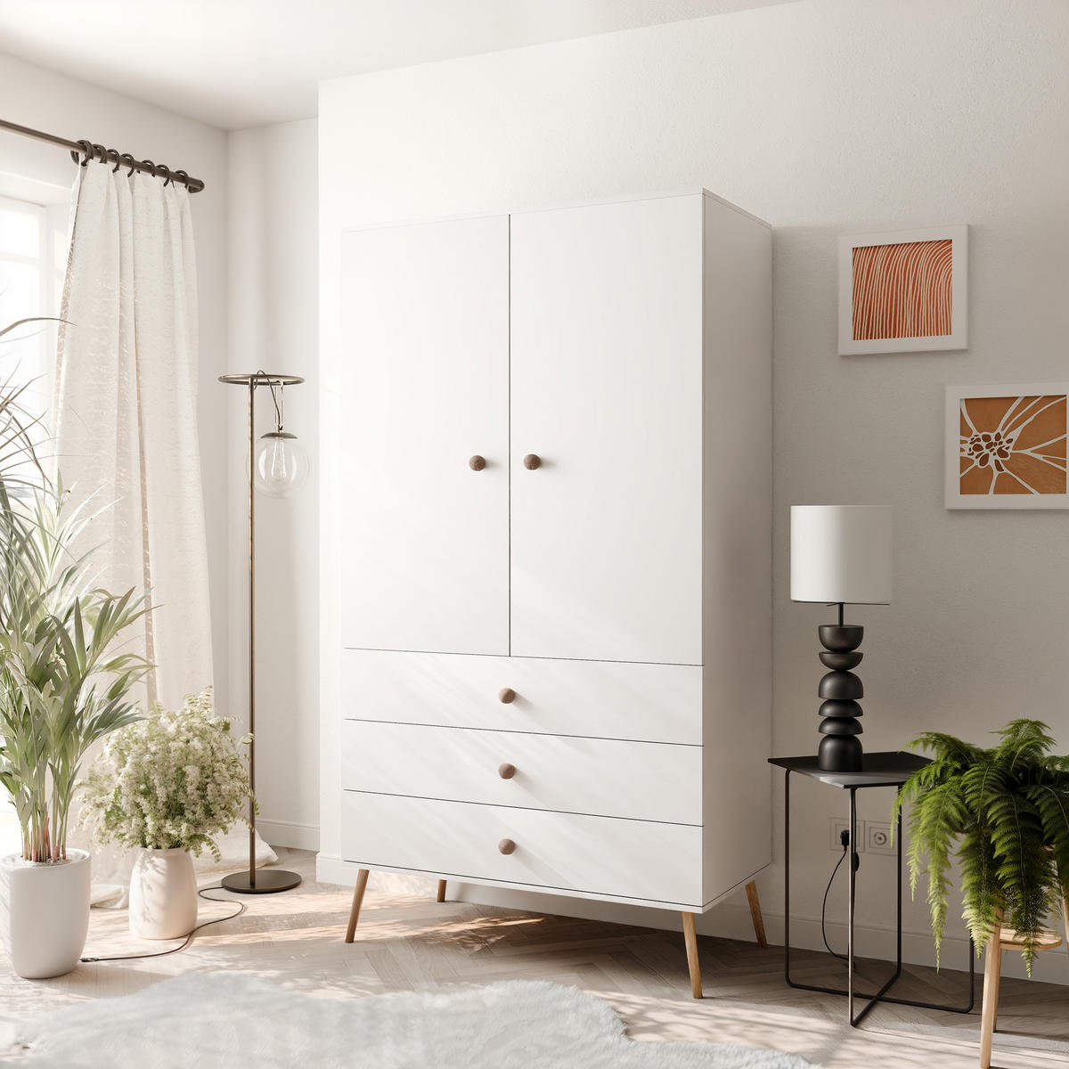 DREHTÜRENSCHRANK VALERIO 2-türig 100/52/202 cm Weiß - Weiß, Naturmaterialien/Holz (100/202/52cm) - Idohome