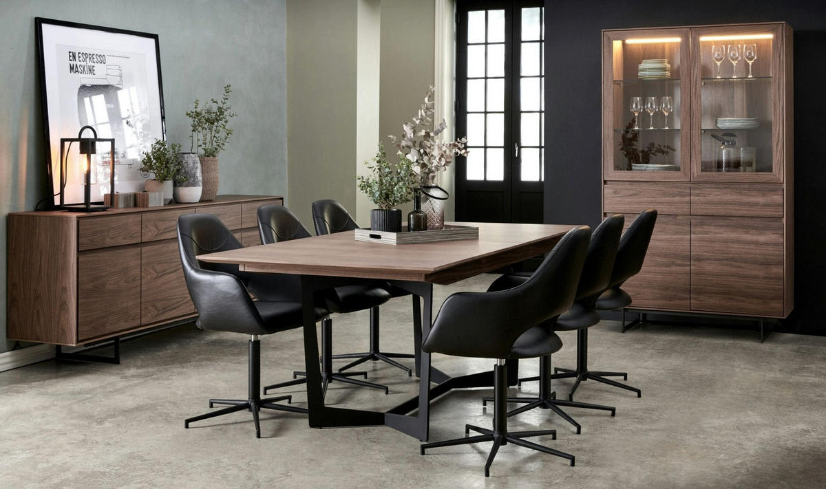 ESSTISCH 200/100/76 Amerikanisches Walnussfurnier rechteckig - Schwarz/Braun, Holz/Metall (200/100/76cm) - Furnhouse