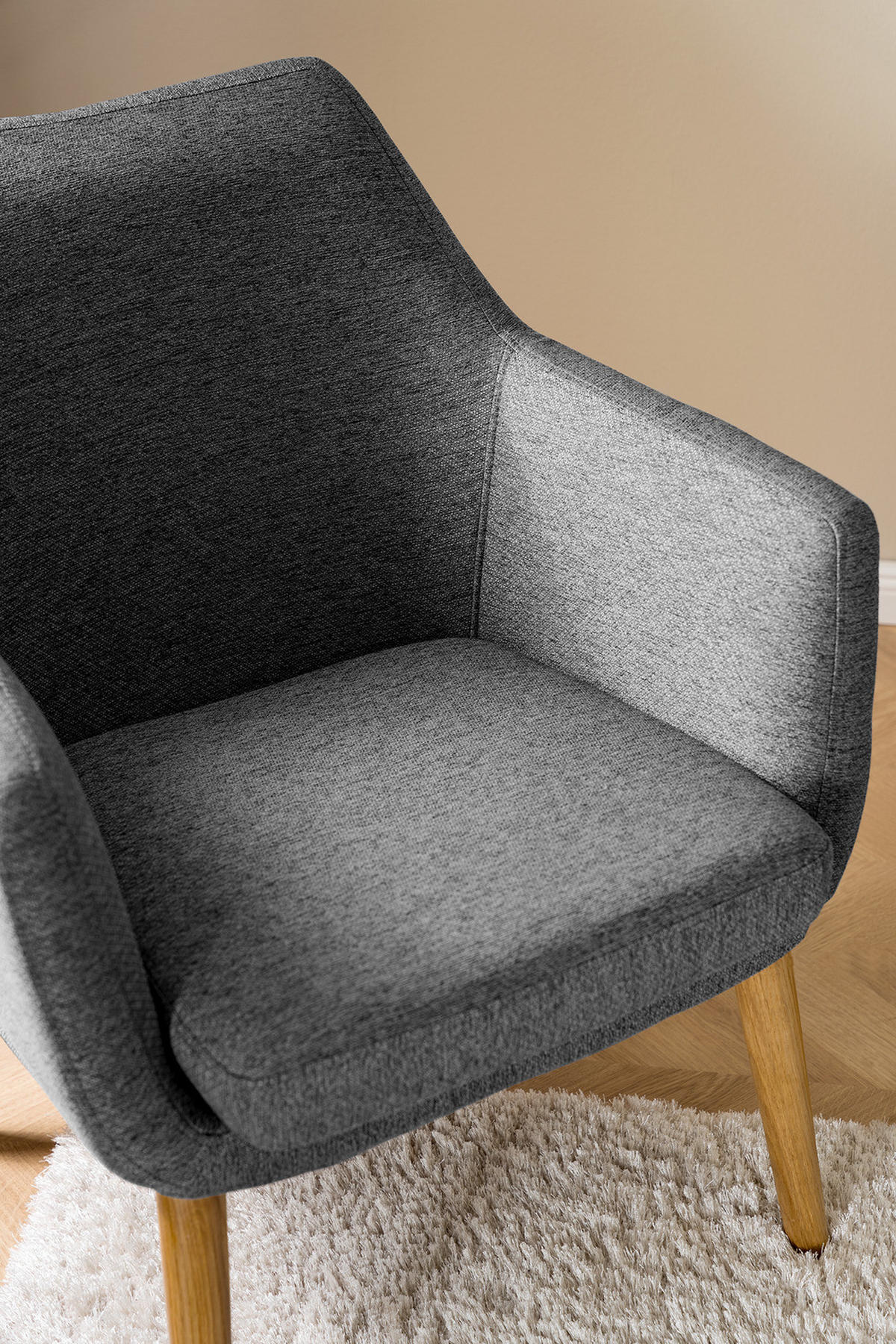 LOUNGESESSEL - Eichefarben/Dunkelgrau, Eichenholz/Textil (66/80/68cm) - home24