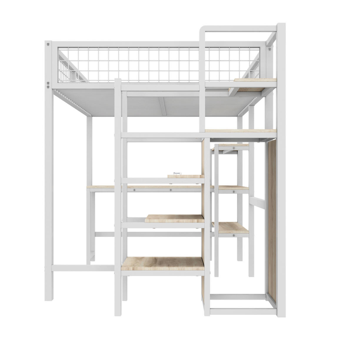 HOCHBETT 140/200 cm Weiß mit Schreibtisch, Regalen und Kleiderschrank - Weiß, Metall (140/200cm) - MIVRAY
