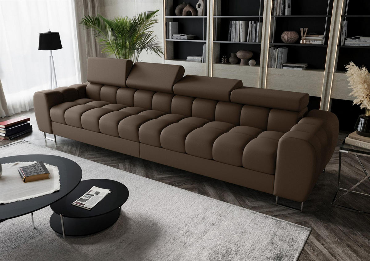 SOFA 4-sitzer Bastien In Stoff Terra - Braun, Holzwerkstoff/Textil (335/95/97cm) - Fun Möbel