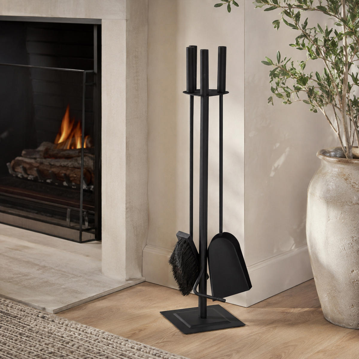 BRASSETT Svart 4-delars set - Svart, Trä/Metall (15/61/15cm) - Relaxdays