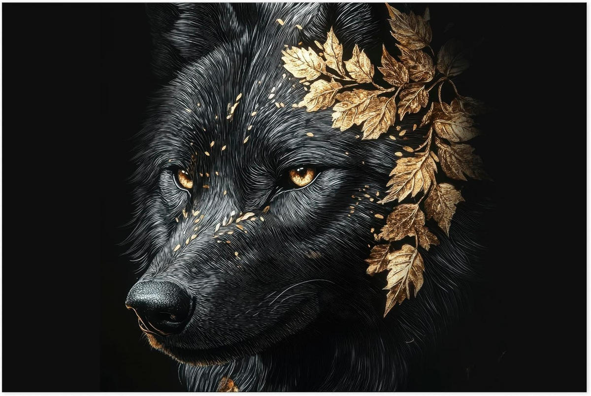 LEINWANDBILD Wolf 120x80 cm - Schwarz, Holz (120/80cm) - LUMASOUL