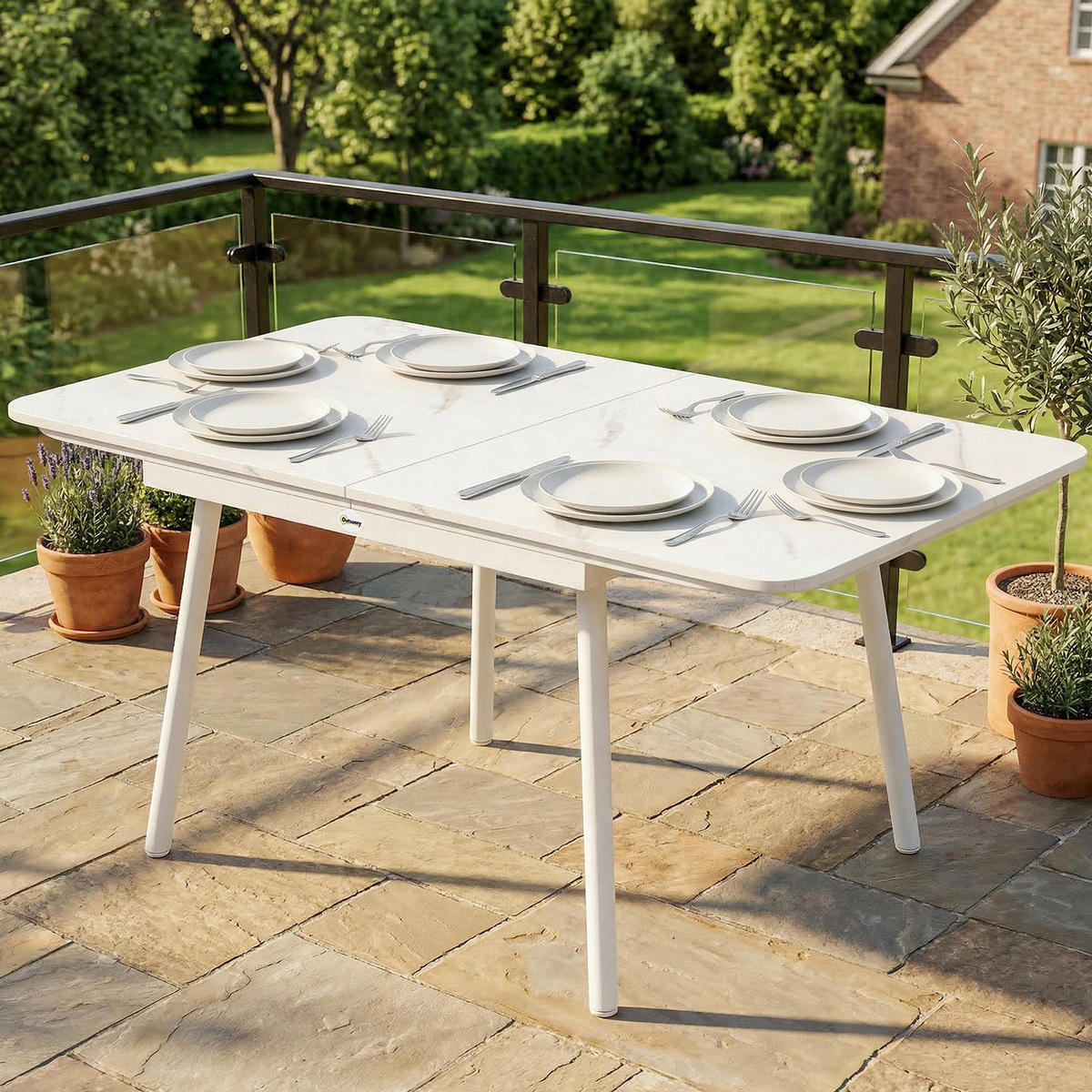 GARTENTISCH DE-14212 rechteckig 140x80 cm mit WPC Weiß - Weiß, Metall (140/80/75cm) - ComfortXL
