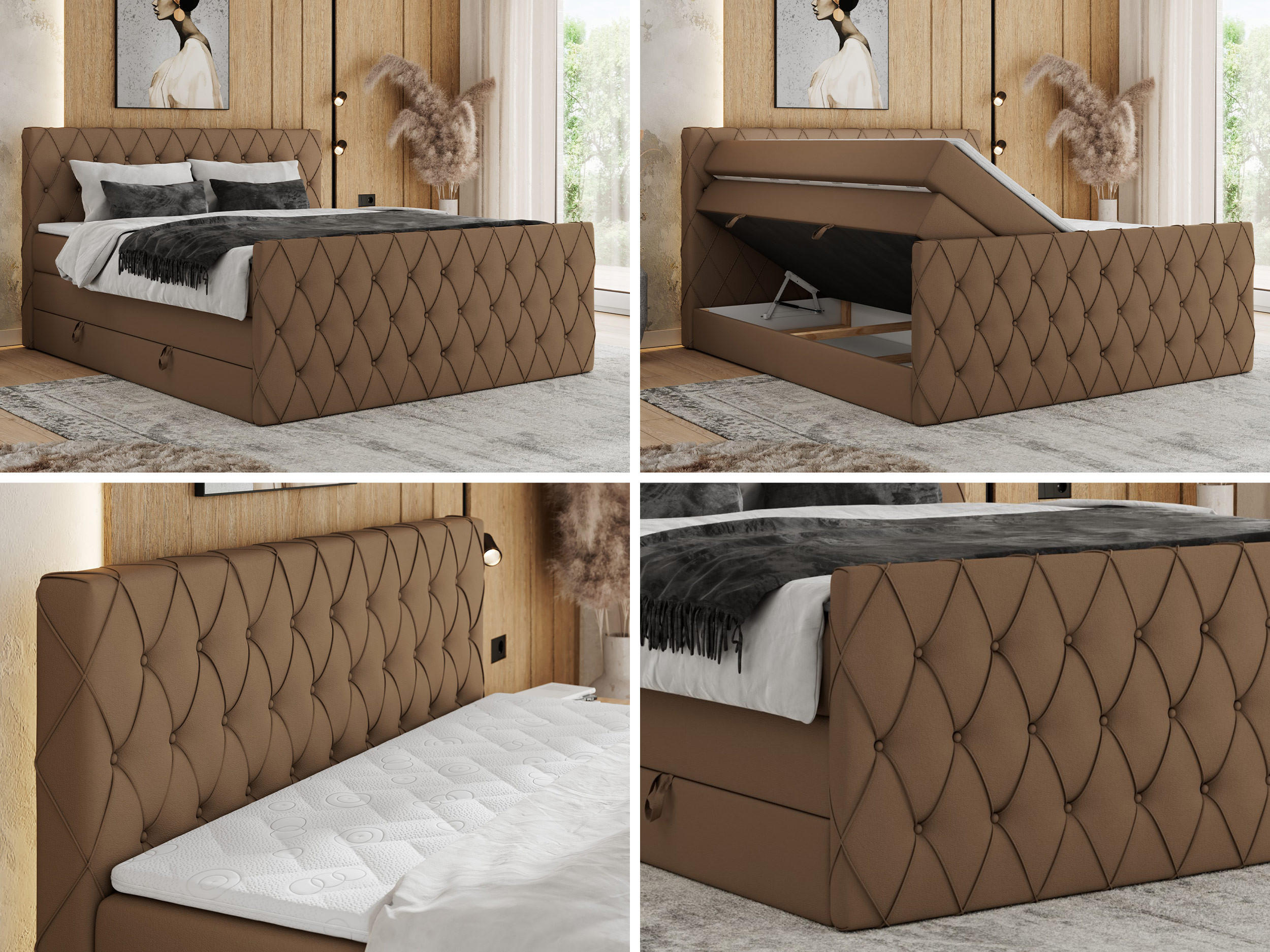 Thumbnail - MKS Boxspringbett, Braun, Textil, 2-Sitzer, H3, Rechteckig, 160x200 cm, Schlafzimmer, Betten, Boxspringbetten