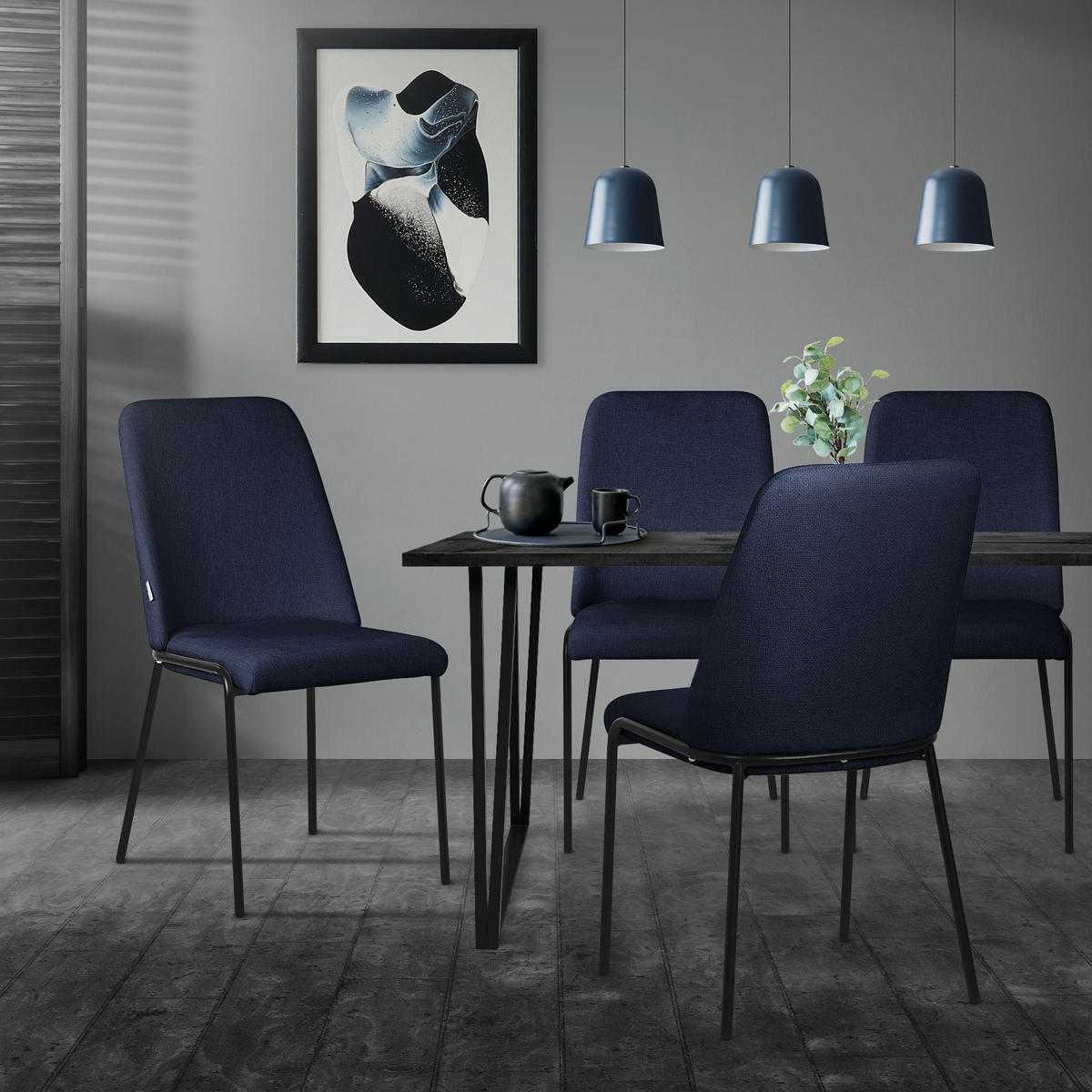 ESSZIMMERSTUHL 6er Set Dunkelblau mit Stoffbezug - Schwarz/Dunkelblau, Textil/Metall (49/94/62cm) - ML-DESIGN