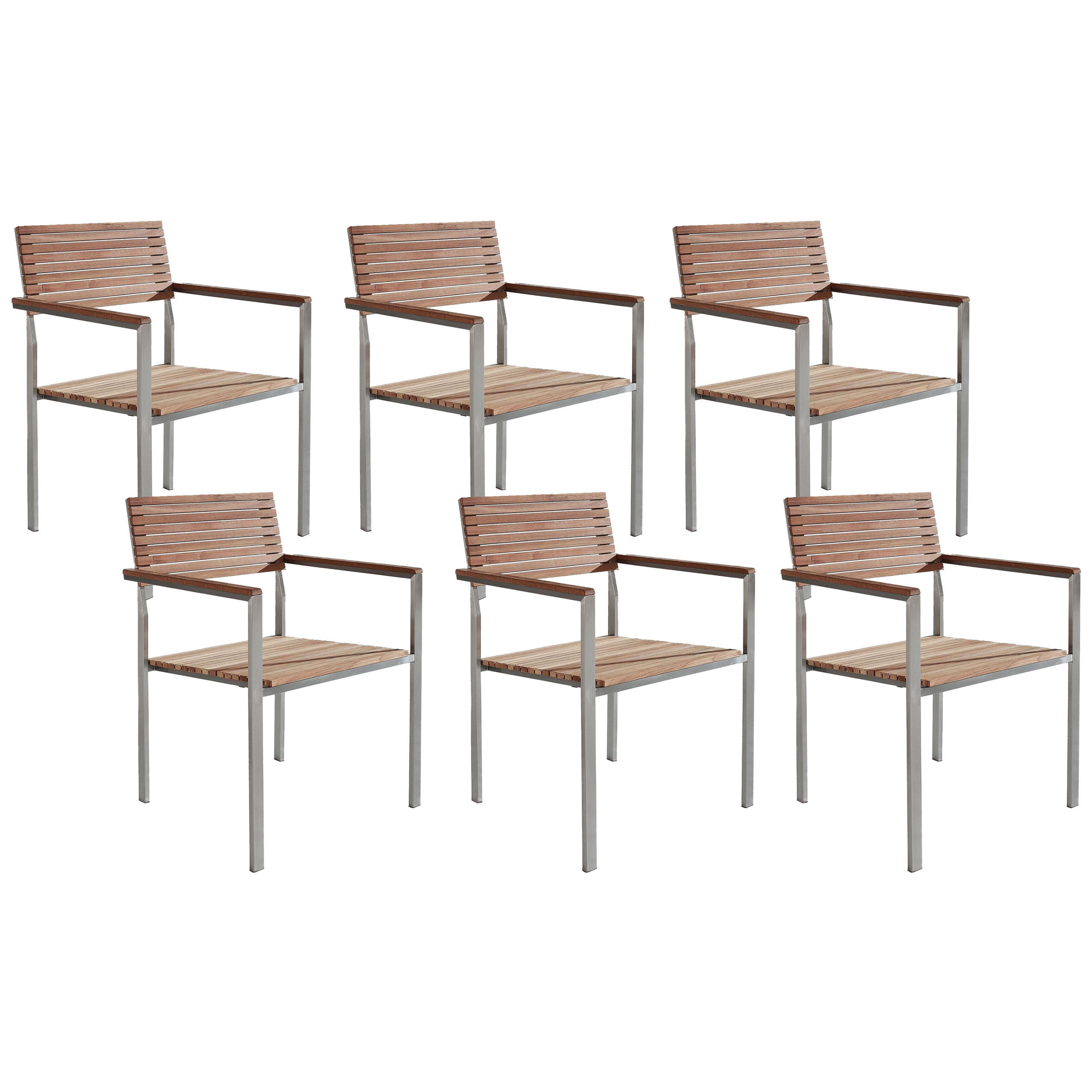 GARTENSTUHL 6er-Set Edelstahl / Teakholz hellbraun Viareggio - Hellbraun, Holz (56/86/53cm) - Beliani