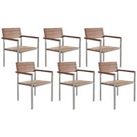 GARTENSTUHL 6er-Set Edelstahl / Teakholz hellbraun Viareggio - Hellbraun, Holz (56/86/53cm) - Beliani