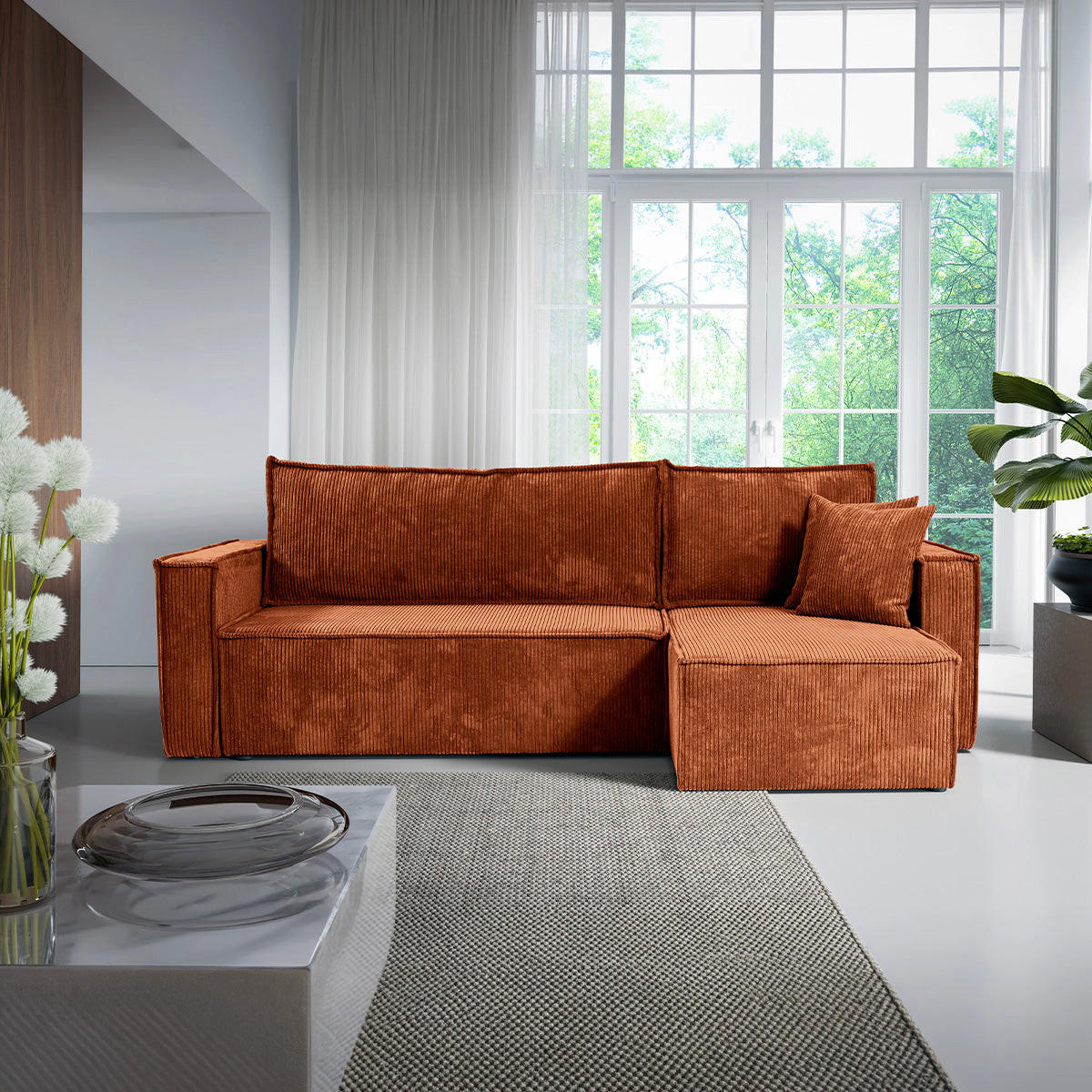 ECKSOFA Ezekiel 3 Sitzplätze Terracotta - Orange, Holz (236/145cm) - Petits-meubles