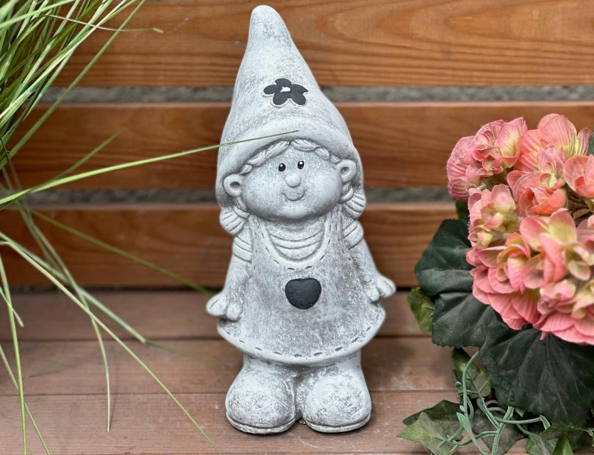 STEINFIGUR Wichtel Mädchen Wichteln frostfest Steinguss - Grau, Stein (12/26/11cm) - stoneandstyle