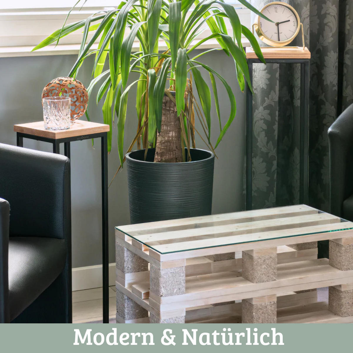 BLUMENSTÄNDER Holz LURI 90 cm hoch MDF Metallgestell - Braun, Holz (20/90/21cm) - DELUKE