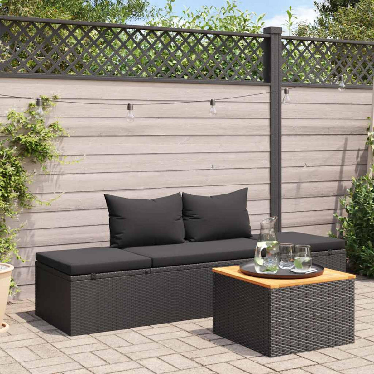 SONNENLIEGE Mit Auflage Poly Rattan Schwarz - Schwarz/Grau, Kunststoff/Textil (60/60/195cm) - vidaXL