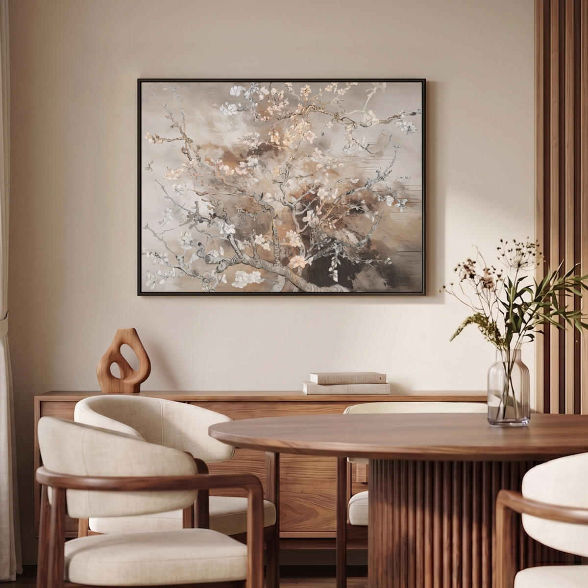 LEINWAND Bilder mit Rahmen - Mandelblüte - Kunst - Van Gogh - Beige - Abstrakt - 100x70 - Braun, Textil (100/70cm) - MuchoWow