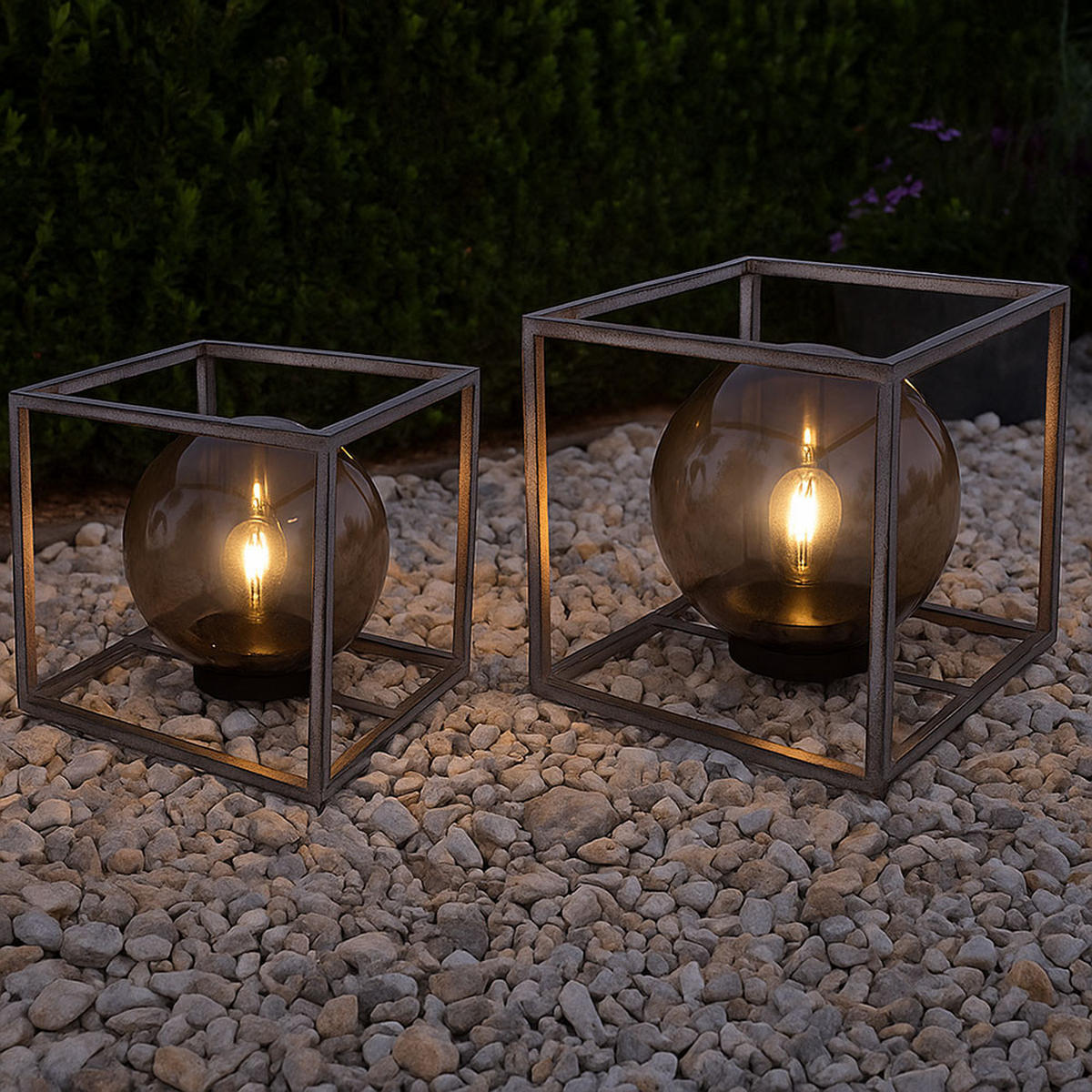 LED AUSSENLEUCHTE Kugel Grau 2er Set - Grau, Kunststoff (23/23/23cm) - Globo Lighting