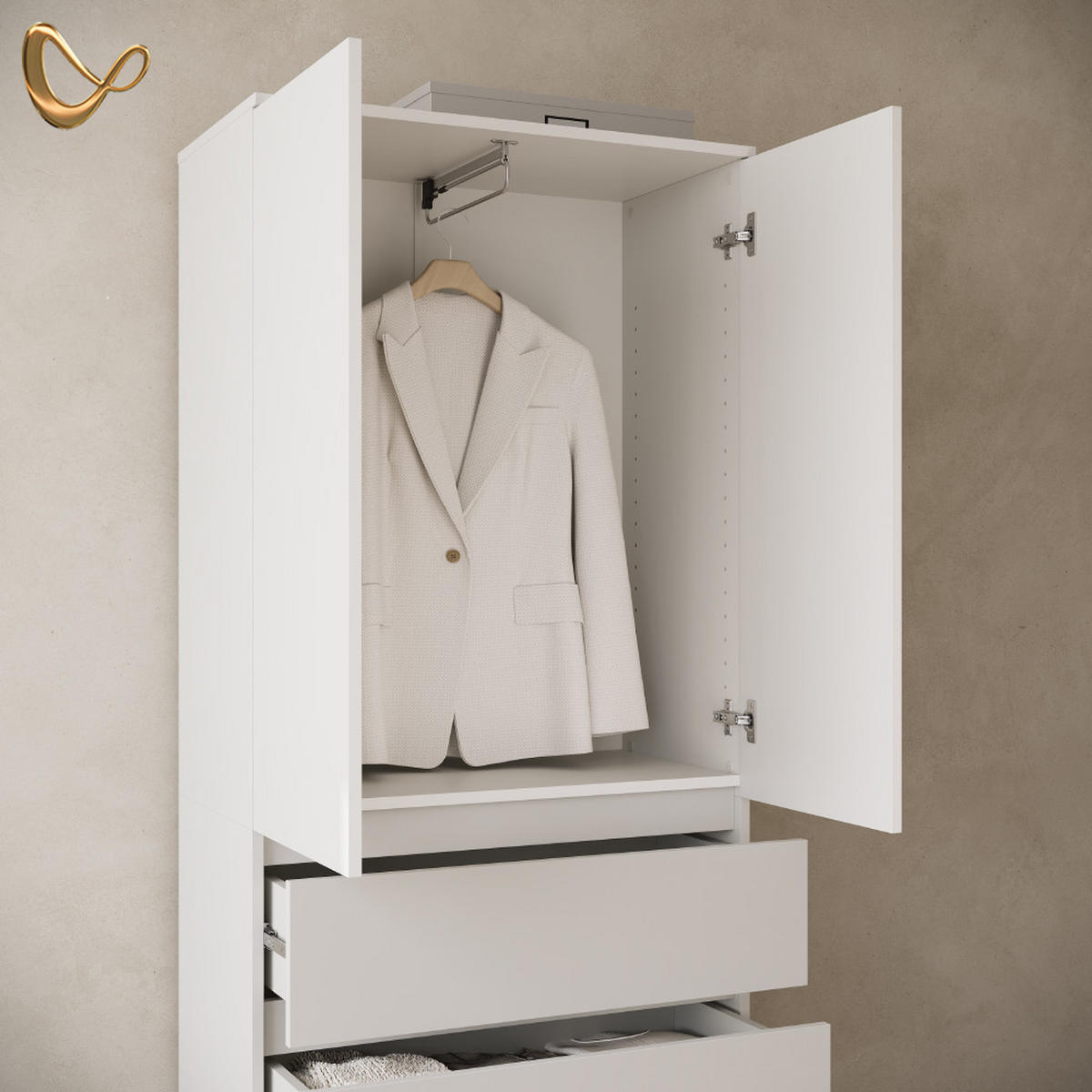 KLEIDERSCHRANK Garda Weiß mit 4 Schubladen - Weiß, Holzwerkstoff (74/191.5/40cm) - Livinity®