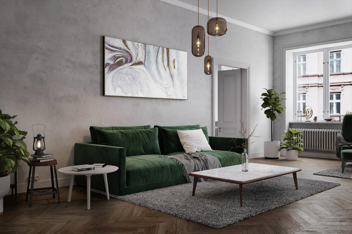 XXL ÖLGEMÄLDE Weiß 200/100 cm - Goldfarben/Weiß, Textil (200/100cm) - KUNSTLOFT