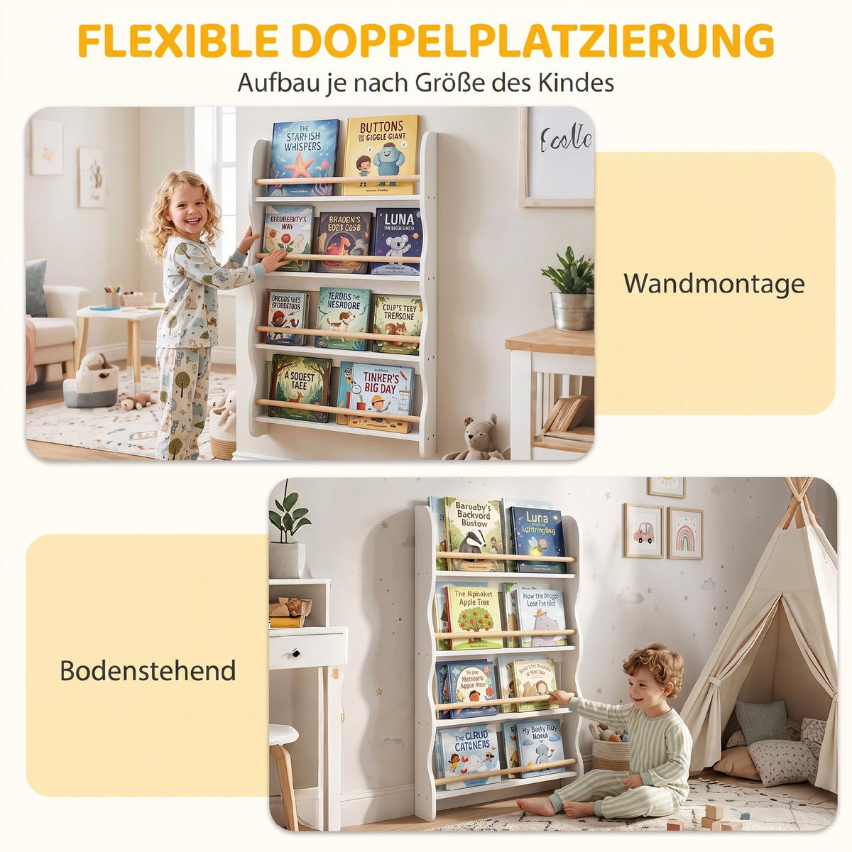 KINDER-BÜCHERREGAL MDF Kiefernholz Weiß - Weiß, Holzwerkstoff (10/98/60cm) - AIYAPLAY