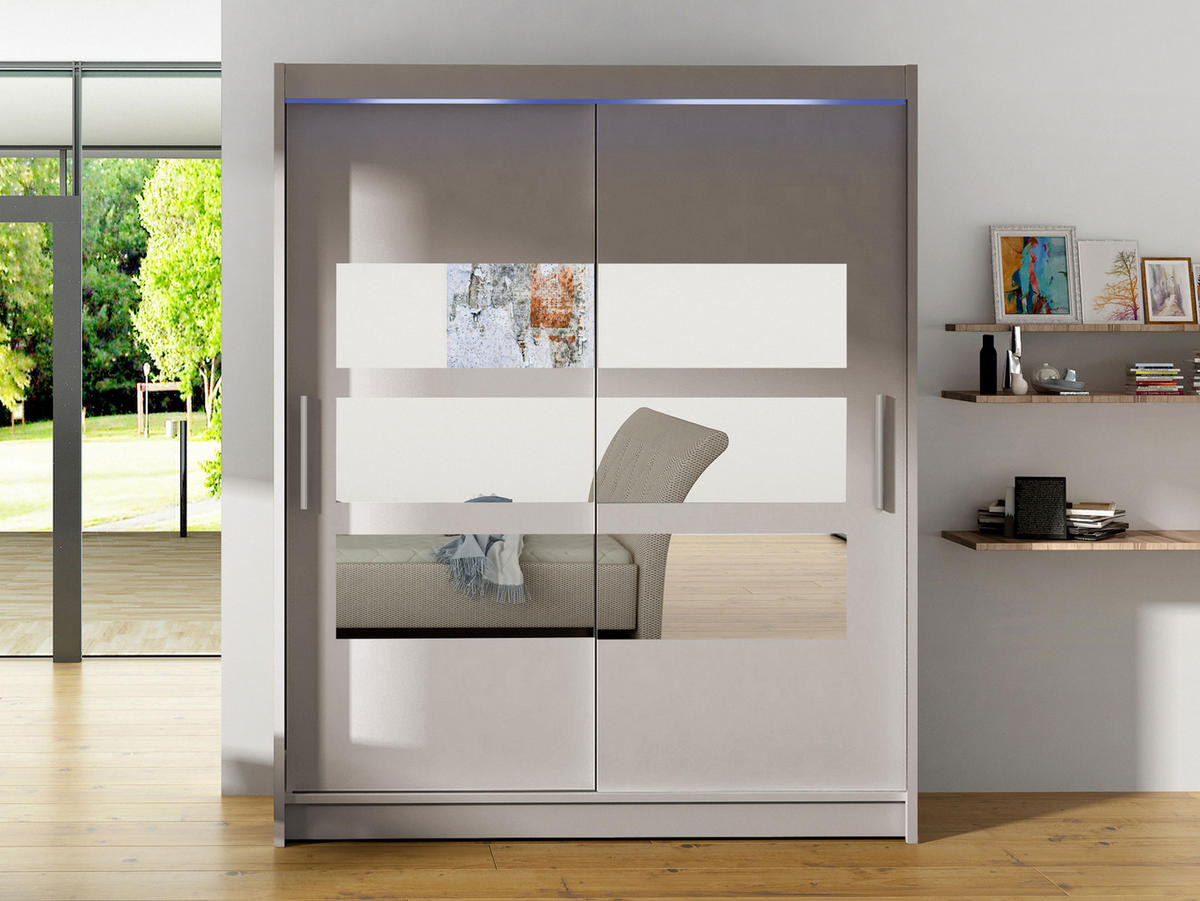 SCHWEBETÜRENSCHRANK Westa VII, mit RGB LED Beleuchtung - Kaschmir/Silberfarben, Holzwerkstoff/Metall (150/200/58cm) - MIRJAN24