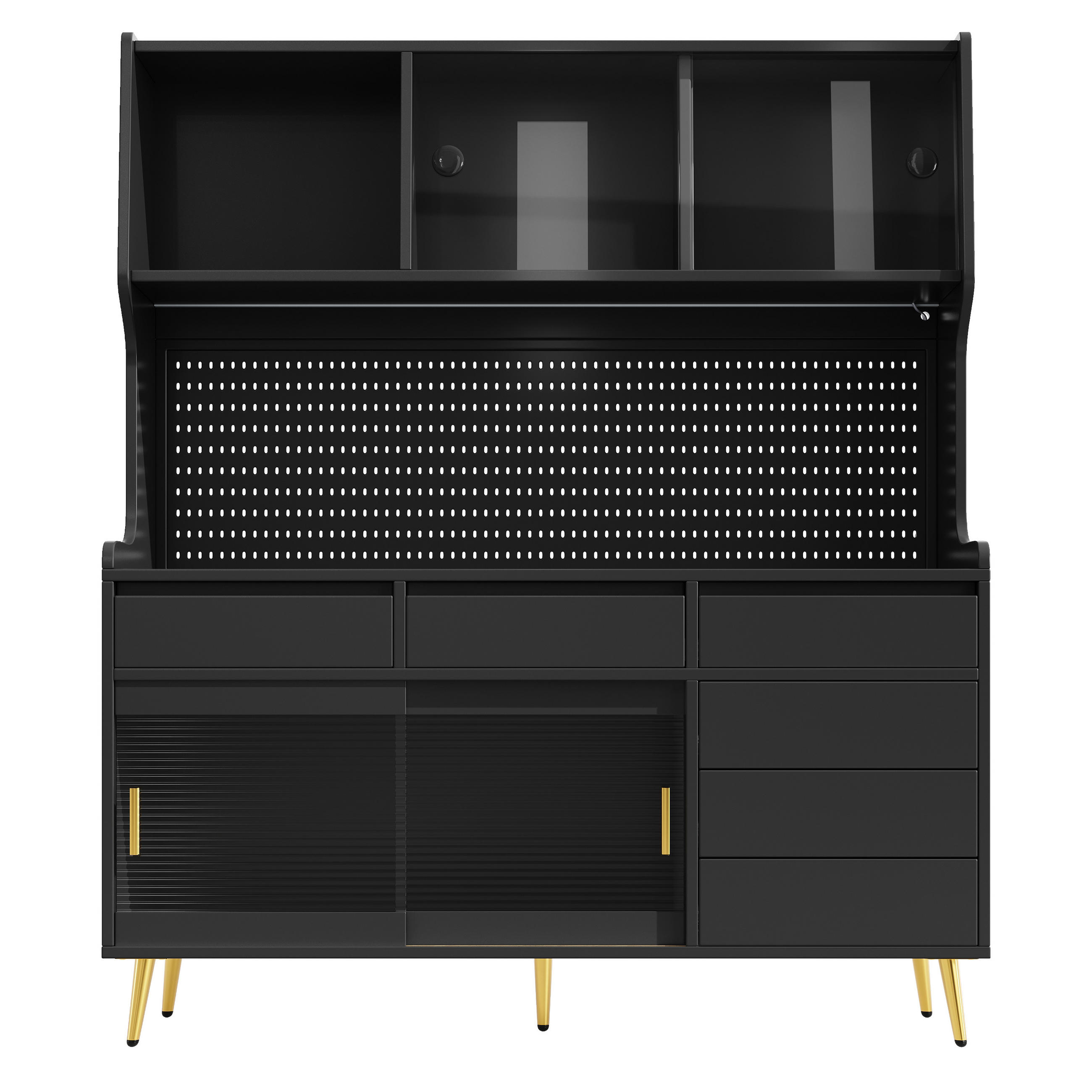 BUFFETSCHRANK Kombi Schwarz 145/39/171 cm - Schwarz, Holz (145/171/39cm) - PANGIVO