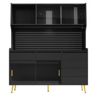 BUFFETSCHRANK Kombi Schwarz 145/39/171 cm - Schwarz, Holz (145/171/39cm) - PANGIVO