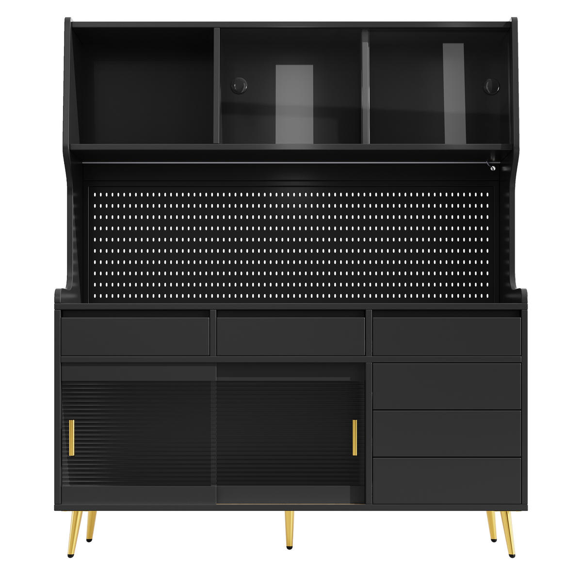 GESCHIRRSCHRANK aus MDF & Glas 145x39x171cm in Schwarz mit LED-App - Schwarz, Holzwerkstoff (145/171/39cm) - Modfu