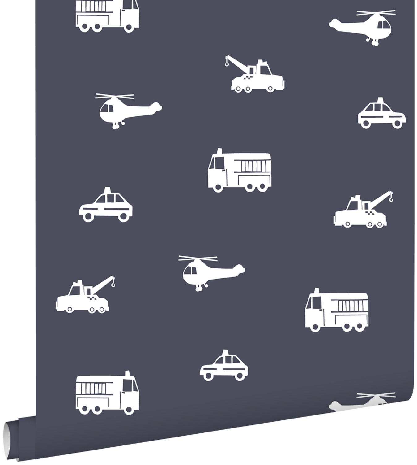 TAPETE Autos, Löschfahrzeuge, Hubschrauber und Kräne 53 cm x 10.05 m - Blau, Papier (53/0.1cm) - ESTAhome