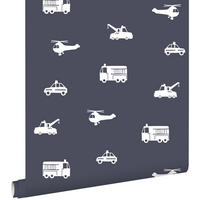 TAPETE Autos, Löschfahrzeuge, Hubschrauber und Kräne 53 cm x 10.05 m - Blau, Papier (53/0.1cm) - ESTAhome